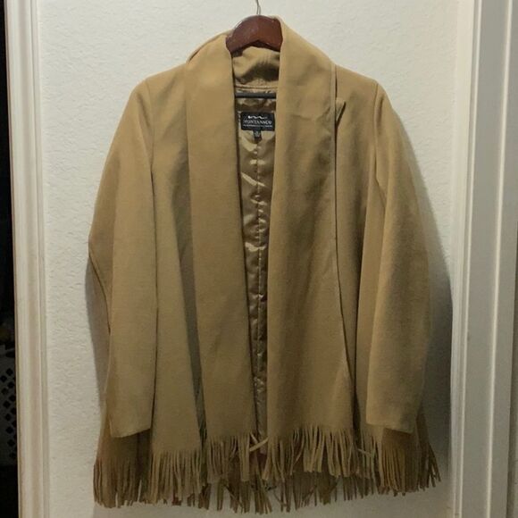 New Montanaco Sweater suede Blazer Jacket Coat Women M Tan fringe - Picture 1 of 13
